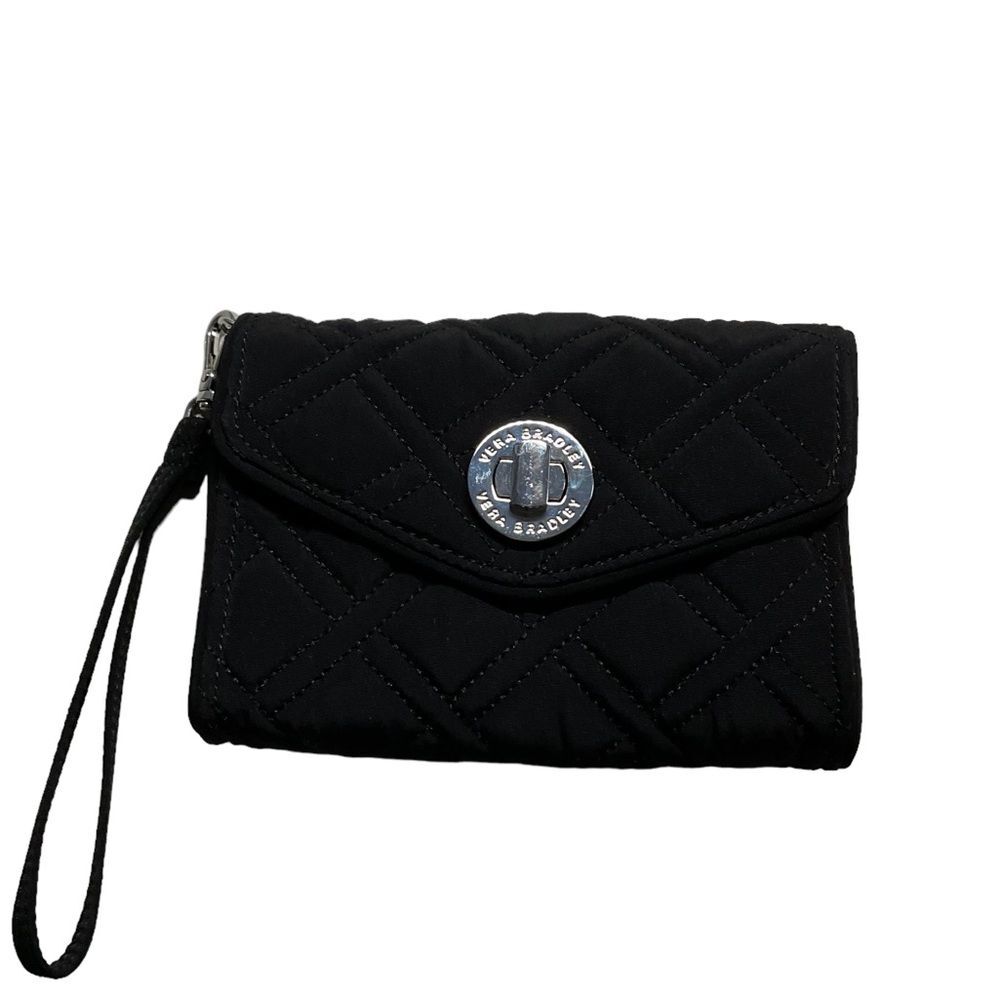 Vera Bradley Black Quilted Turnlock Smartphone Wristlet 5"x7"
